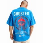 Ghosted Oversized Tee With Striking Back Logo (Blue)
