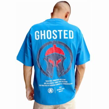 Ghosted Oversized Tee With Striking Back Logo (Blue)